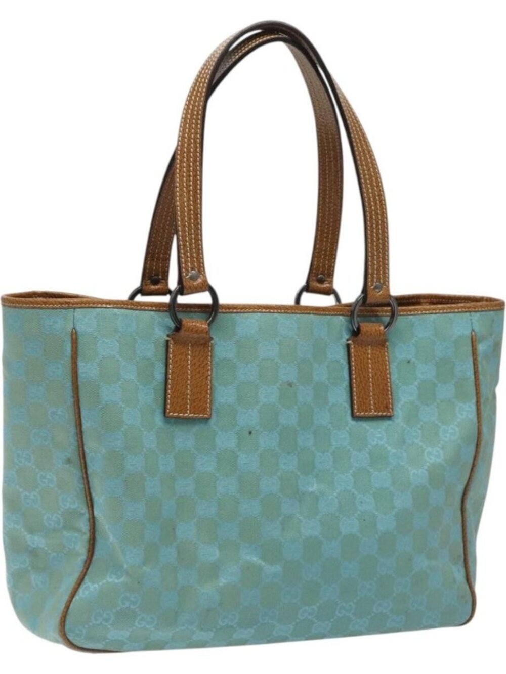 GUCCI GG Canvas Tote Bag Turquoise Blue 113017 Auth 115077 - Picture 1 of 16